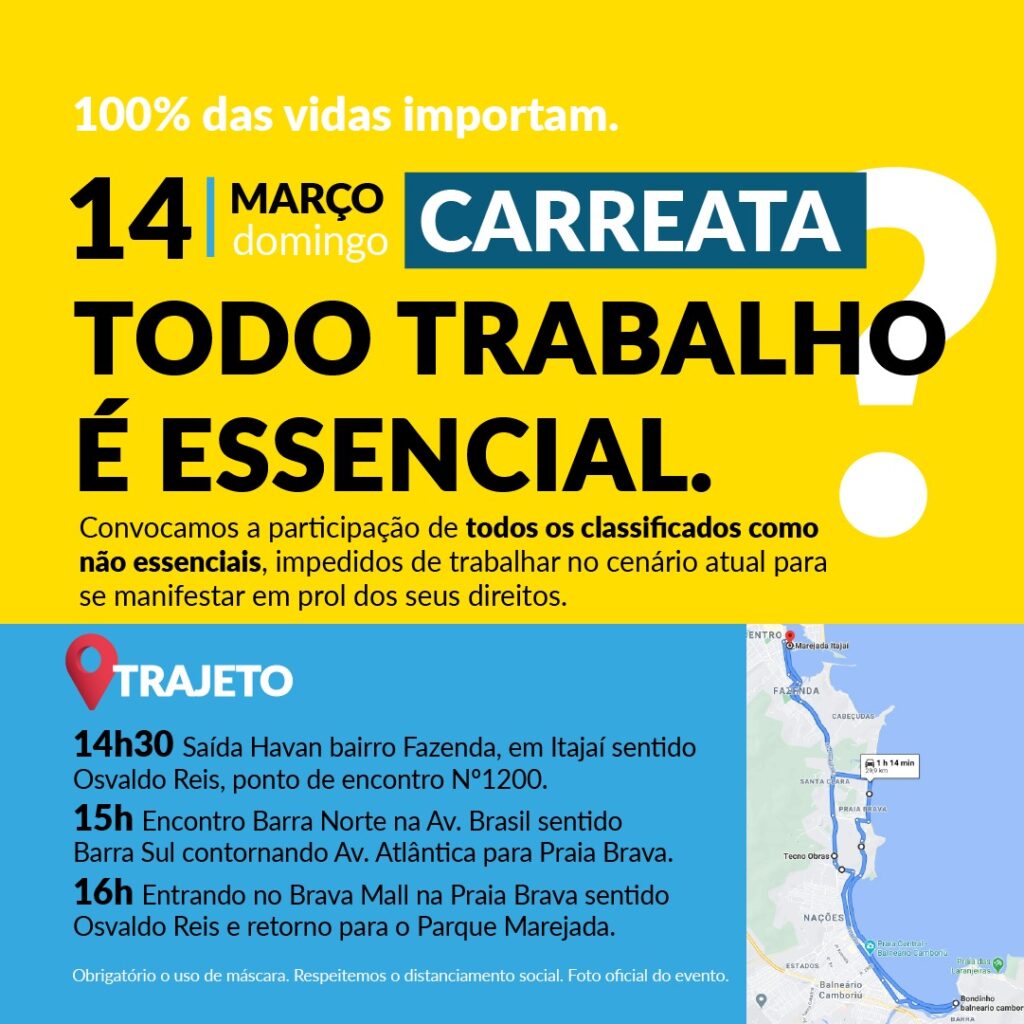 Empresários de Itajaí e Balneário e Camboriú realizarão carreata contra lockdown