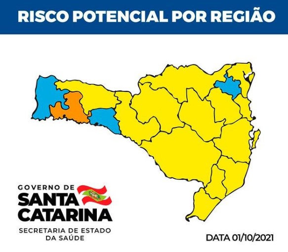Mapa de risco do estado apresenta a maioria das regiões em risco alto