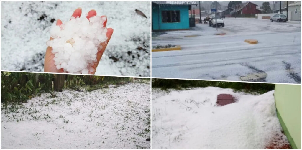Chuva de granizo em pleno verão altera a paisagem em Urupema