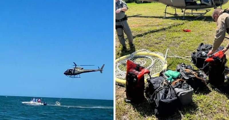 Sete mochilas com 110 tabletes de drogas são encontrados boiando no mar em Penha