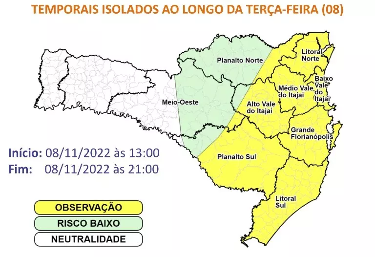 Defesa Civil alerta para temporais com trovoadas, rajadas de vento e queda de granizo no Estado