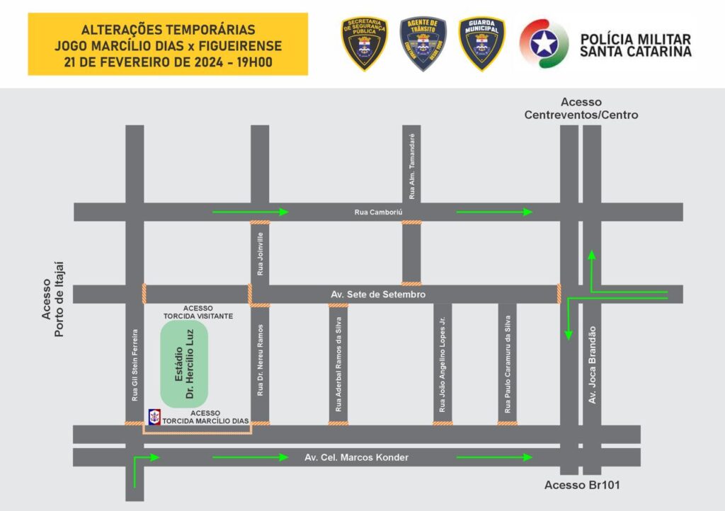 Forças de segurança de Itajaí realizam operação especial para jogo entre Marcílio Dias e Figueirense