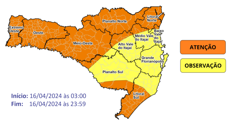 Defesa Civil emite aviso de chuva intensa em todas as regiões do Estado