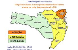 Defesa Civil alerta para risco alto de temporais nesta quarta-feira