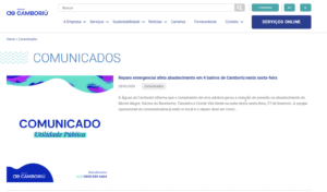 Veja como acompanhar comunicados oficiais de interrupções no abastecimento da Águas de Camboriú 