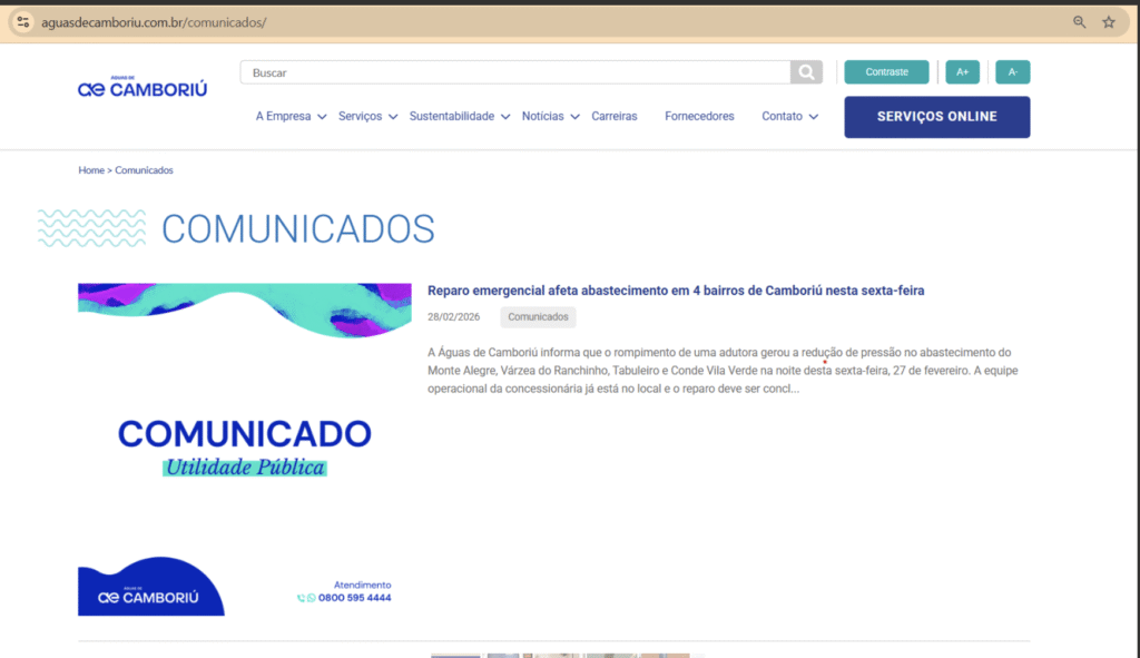 Comunicados oficiais da Águas de Camboriú: saiba onde se informar 